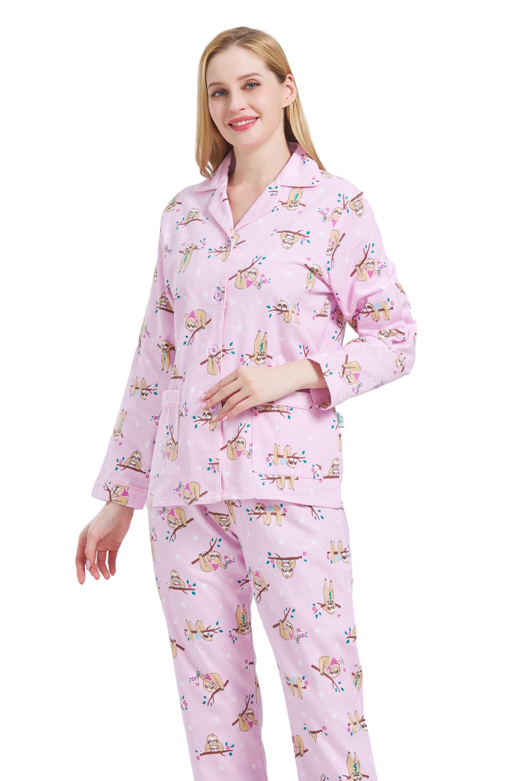 GLOBAL Womens Flannel Cotton Pajama Set Long PJs Cozy Winter Flannel Loungewear Sleepwear,Size S-3XL