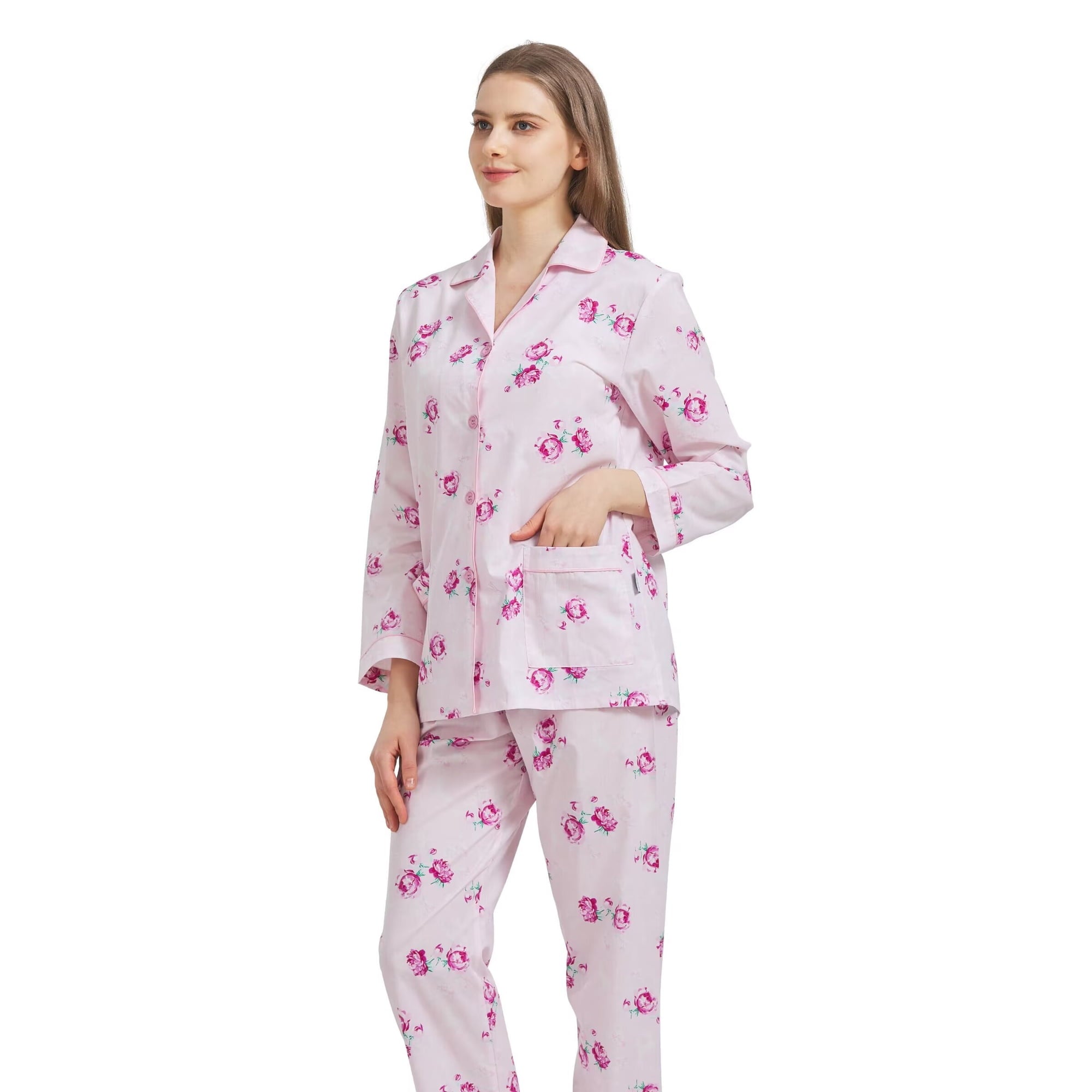 GLOBAL 100% Cotton Pajamas for Women Notch Collar Pjs Cozy Button Down Homewear with Pockets, Spring & Summer, 2-Piece, Sizes S to 3X