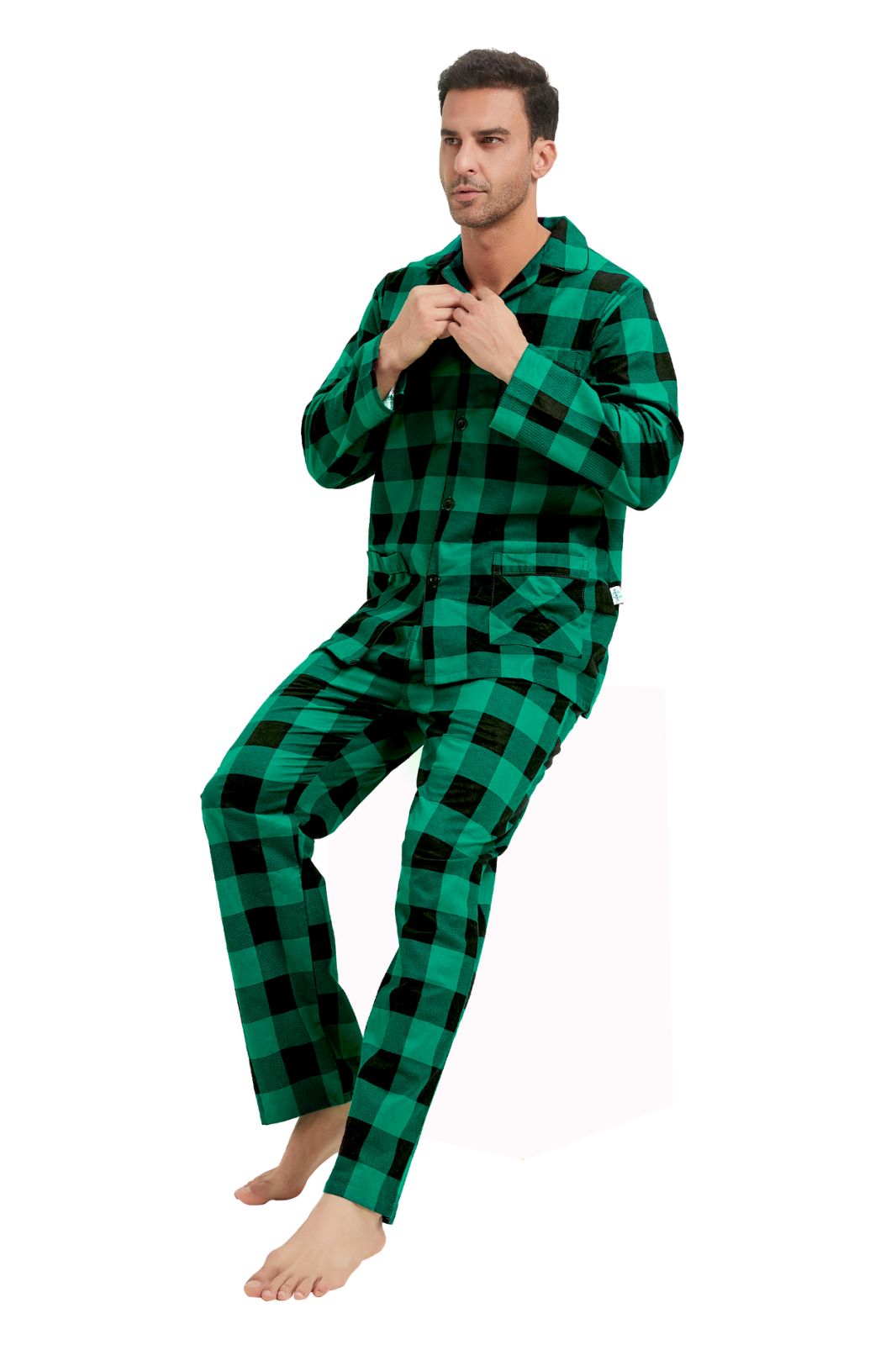 GLOBAL Men's Long Sleeve Flannel Pajamas Sets 100% Cotton Sleepwear Top and Bottom, Size S-3XL
