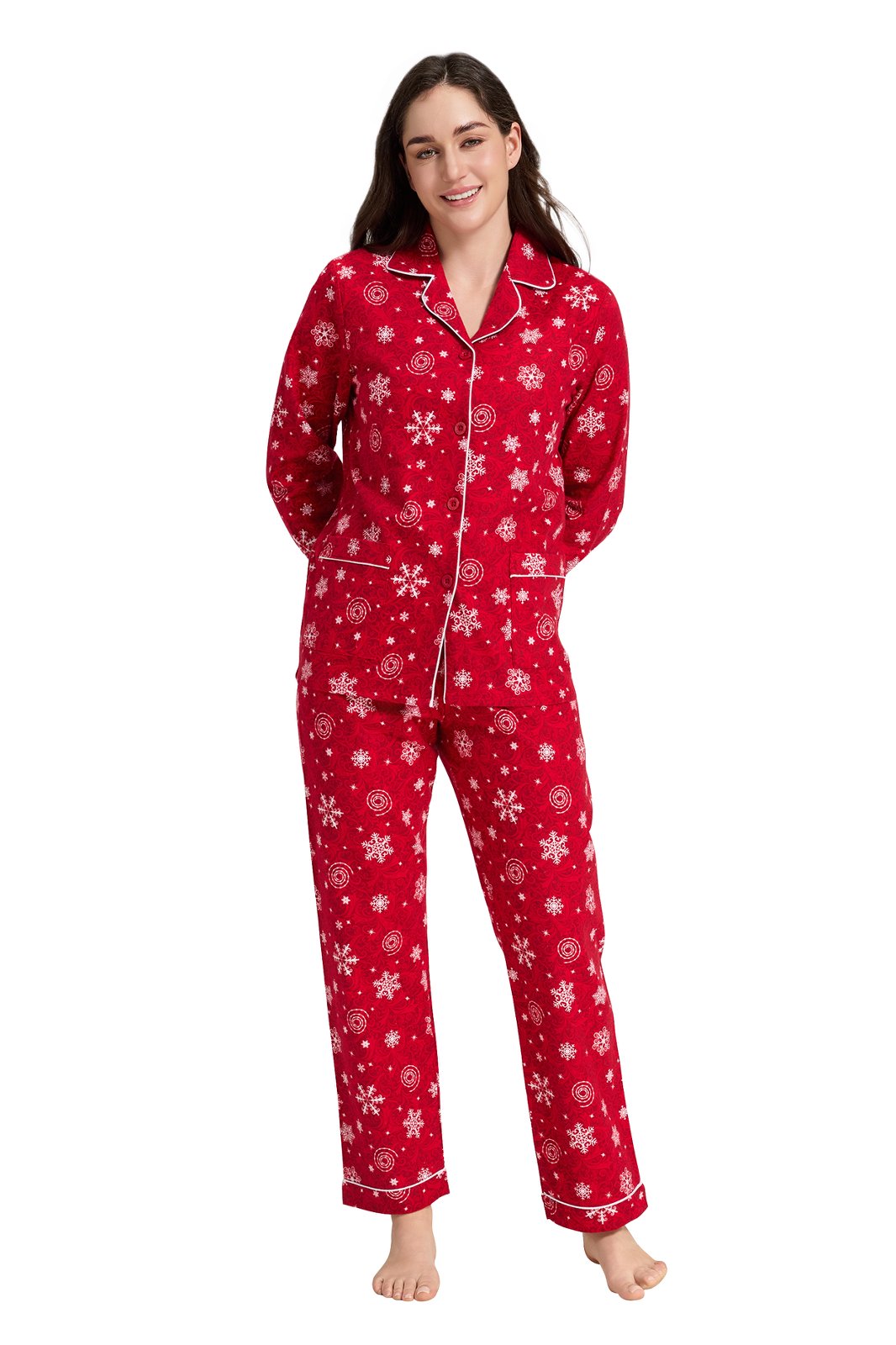 GLOBAL Women’s Flannel Pajama Set 100% Cotton Comfy PJs for Women Long Sleeve Button Front 2-Piece Warm and Cozy Sleepwear