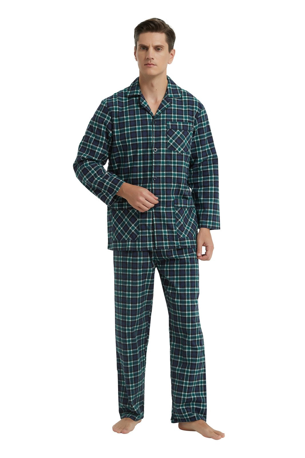 GLOBAL Men's Long Sleeve Flannel Pajamas Sets 100% Cotton Sleepwear Top and Bottom
