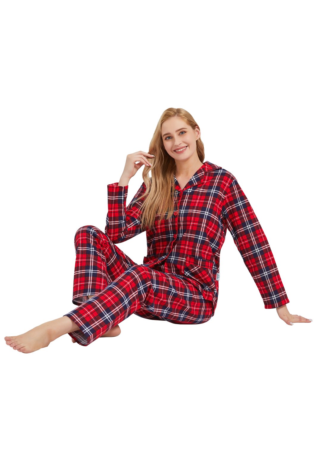 GLOBAL Womens Cotton Flannel Pajama Set - Cozy Winter 2-Piece Loungewear with Button-Down Top & Pants