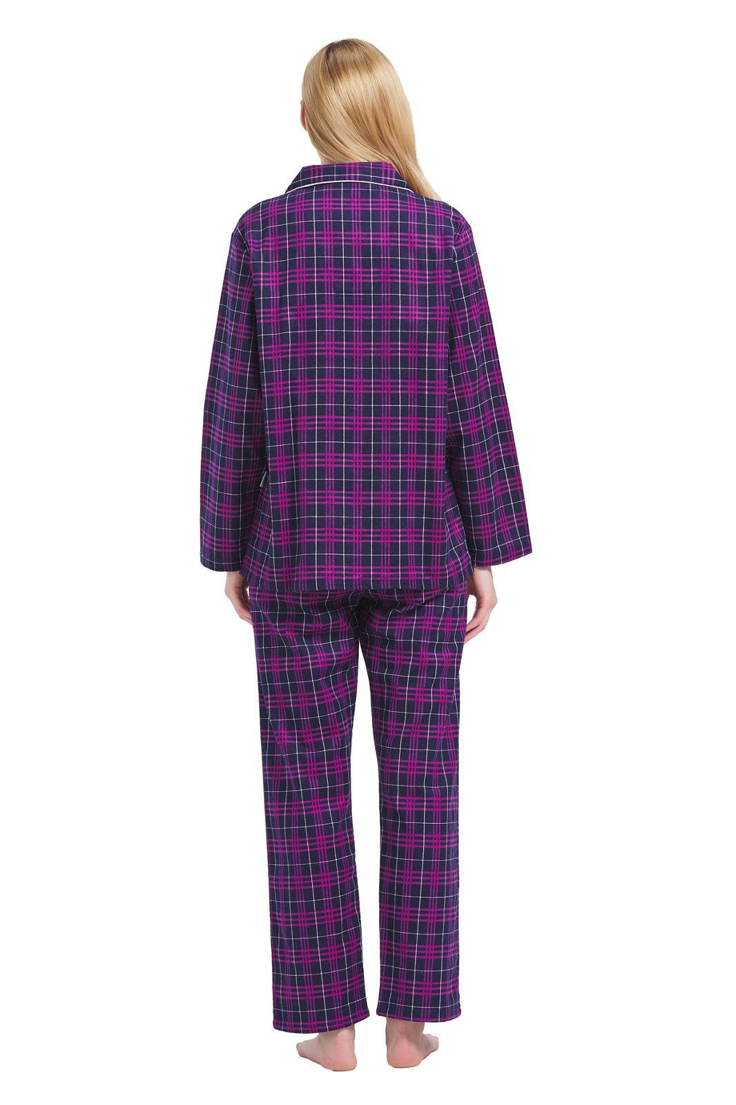 GLOBAL Womens Cotton Flannel Pajama Set - Cozy Winter 2-Piece Loungewear with Button-Down Top & Pants, Size S-3XL