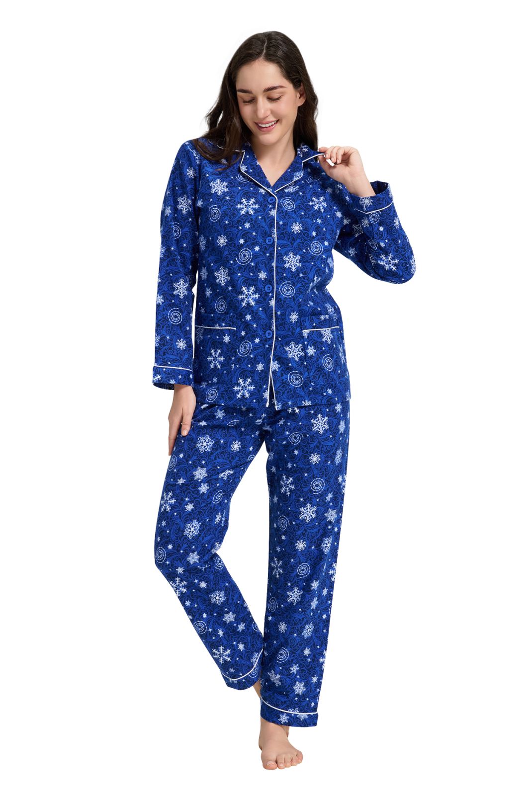GLOBAL Women’s Flannel Pajama Set 100% Cotton Comfy PJs for Women Long Sleeve Button Front 2-Piece Warm and Cozy Sleepwear