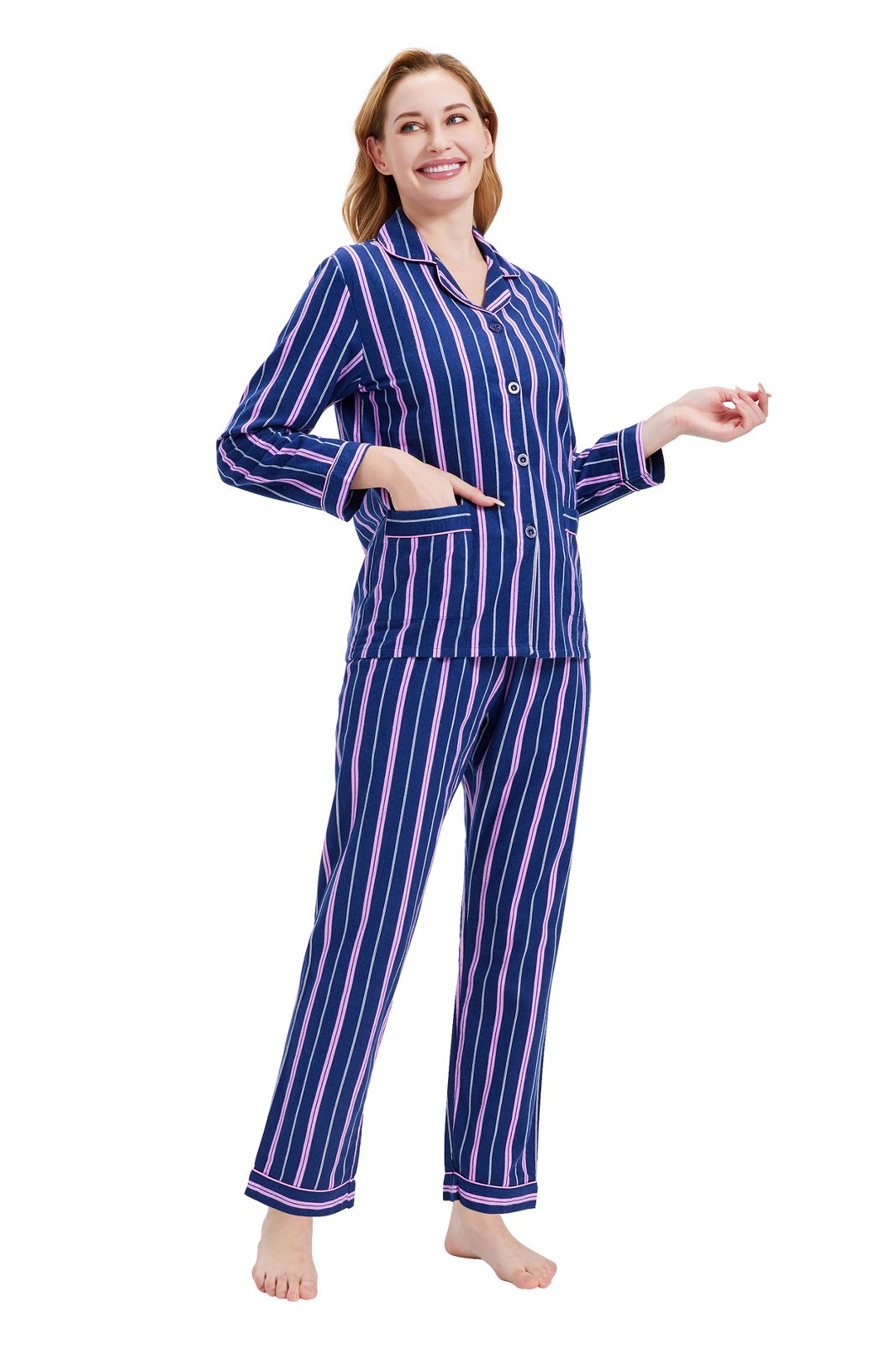 GLOBAL Womens Flannel Cotton Pajama Set Long PJs Flannel Loungewear Sleepwear,Size S-3XL