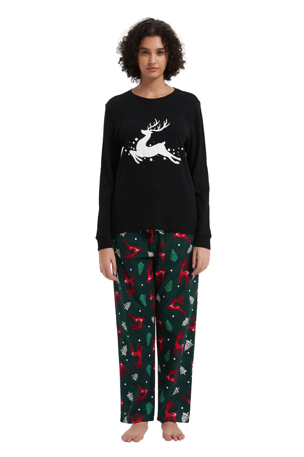 GLOBAL Women's Cotton Knit Top Flannel Pants Sleepwear Matching Pajamas for Couple Pjs for Family, Size S-3XL
