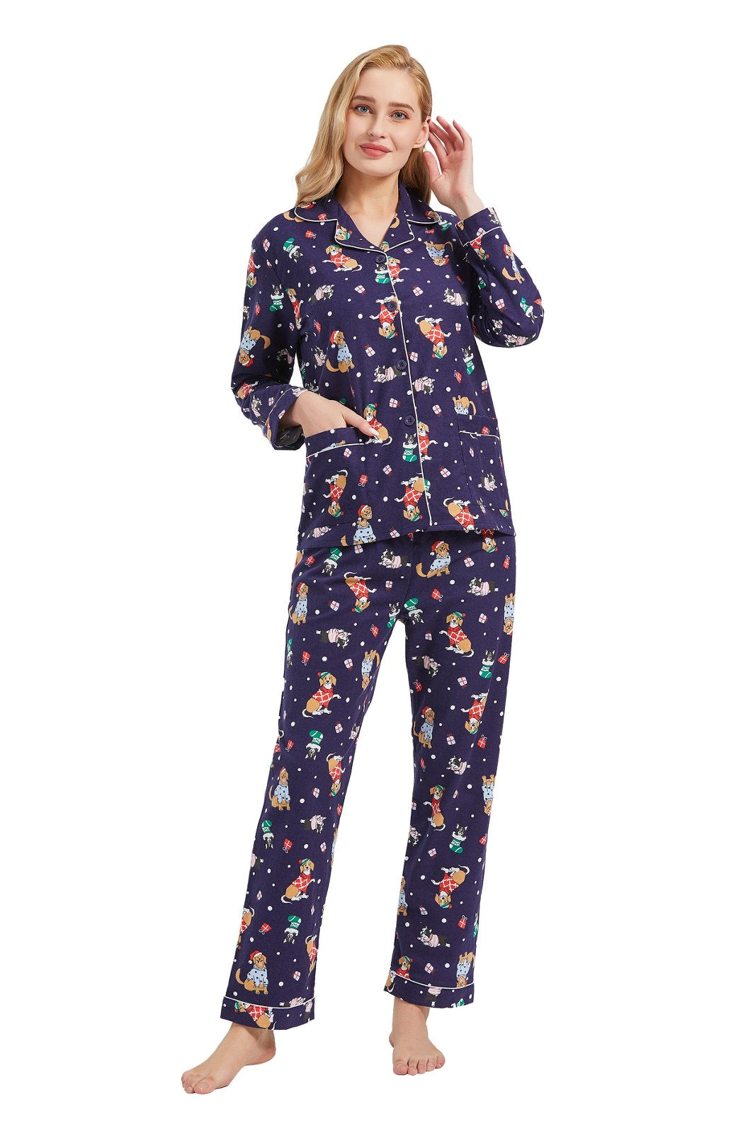 GLOBAL Womens Flannel Cotton Pajama Set Long PJs Cozy Winter Flannel Loungewear Sleepwear