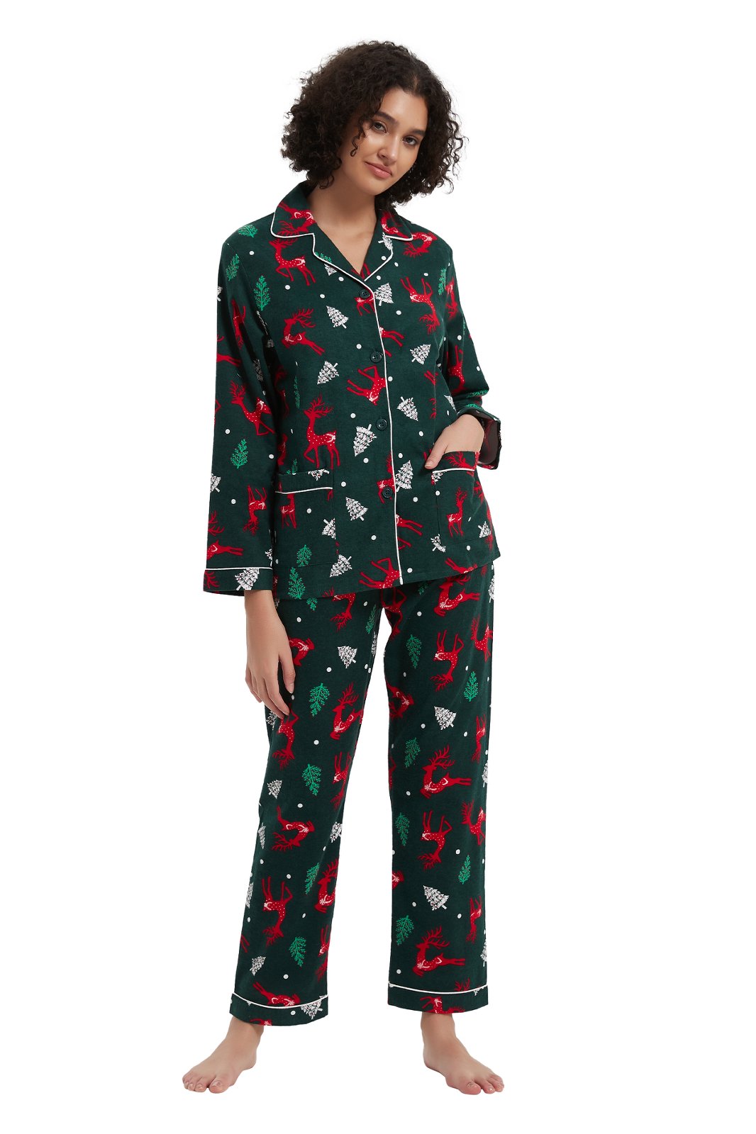 GLOBAL Womens Flannel Cotton Pajama Set Long PJs Flannel Loungewear Sleepwear,Size S-3XL