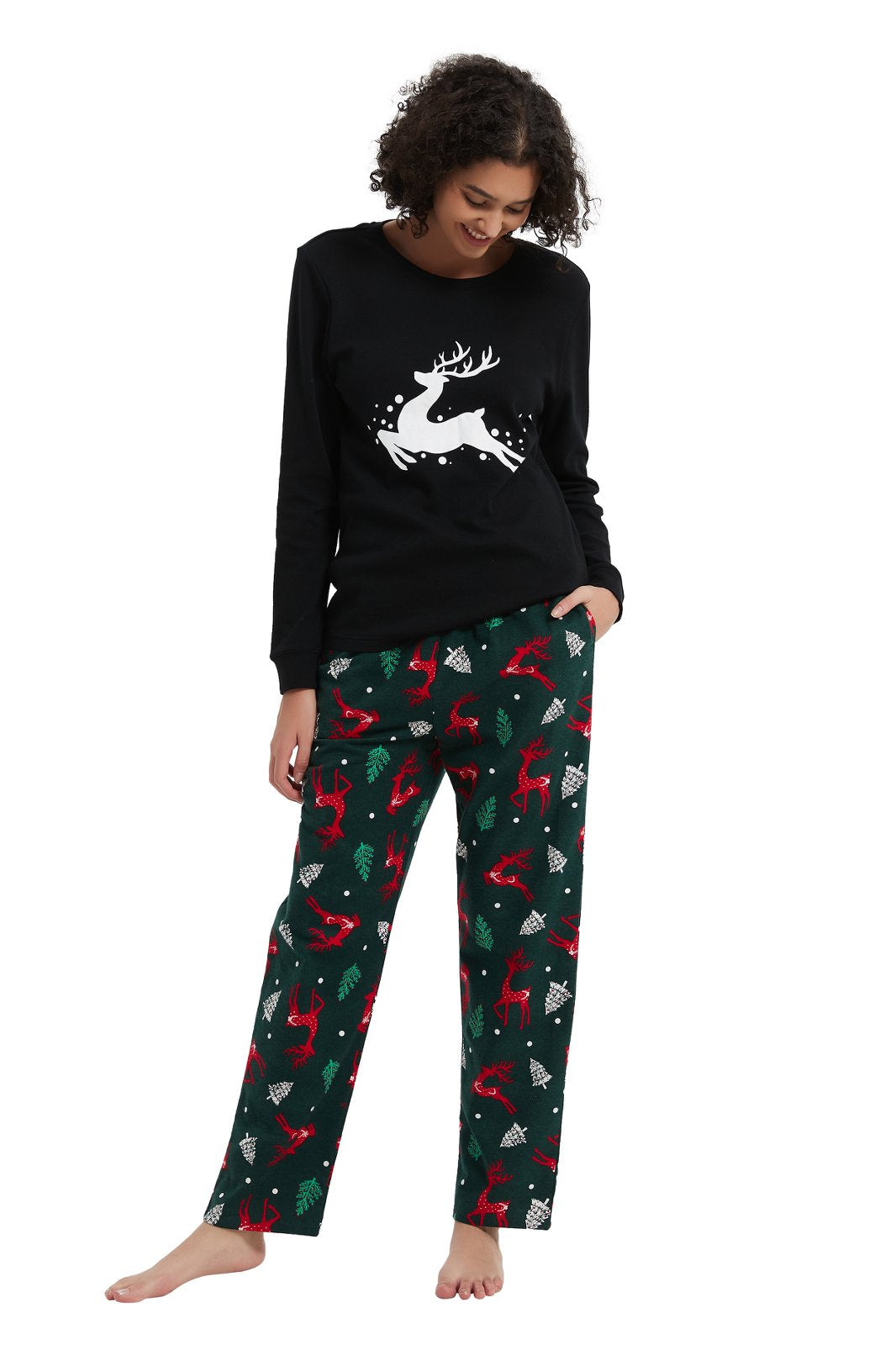 GLOBAL Women's Cotton Knit Top Flannel Pants Sleepwear Matching Pajamas for Couple Pjs for Family, Size S-3XL