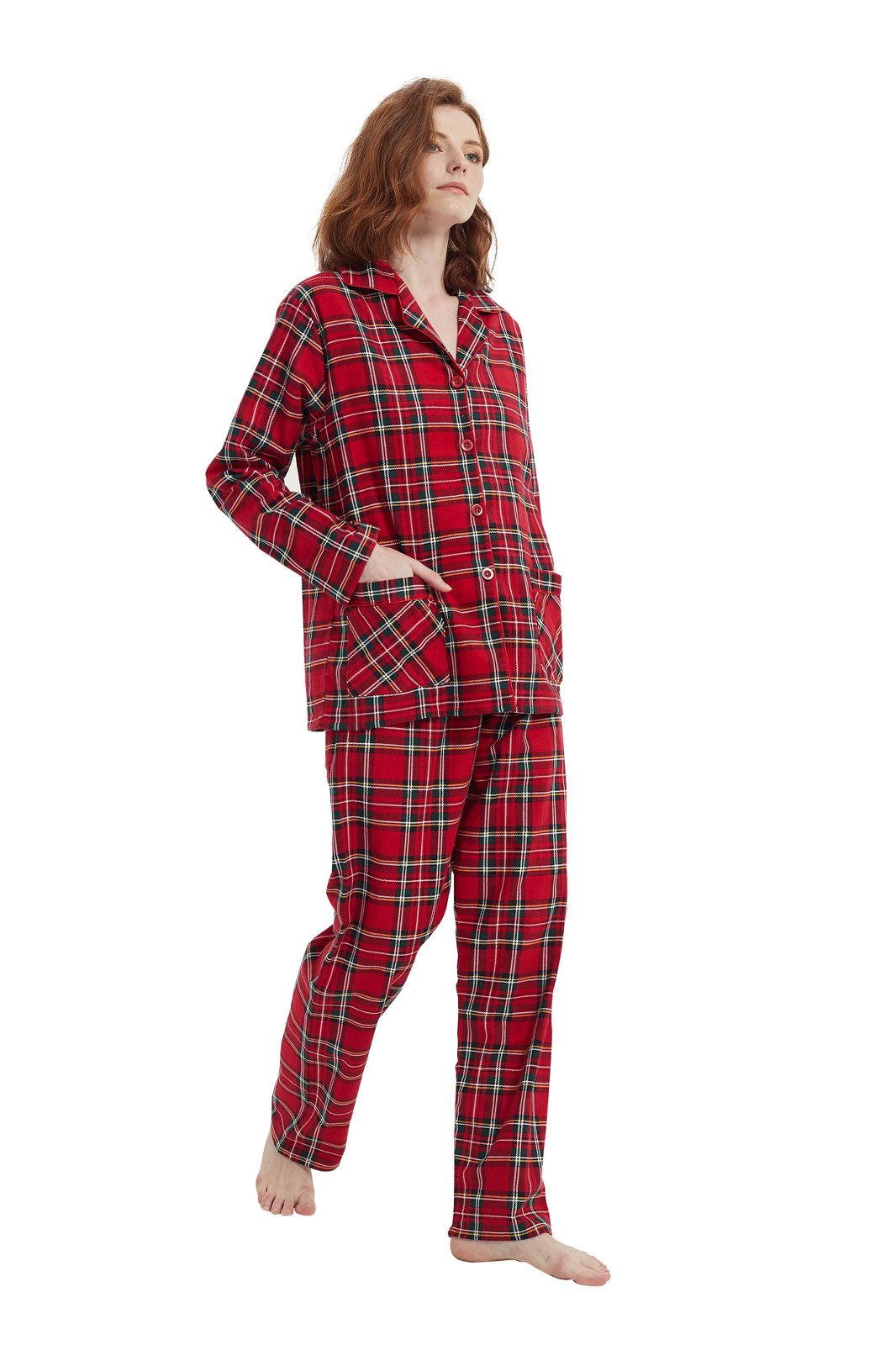 Amaxer Womens Cotton Cozy Flannel Pajama Set - Long Sleeve Button-Up Top with Elastic Waist Pants, Warm & Soft Sleepwear