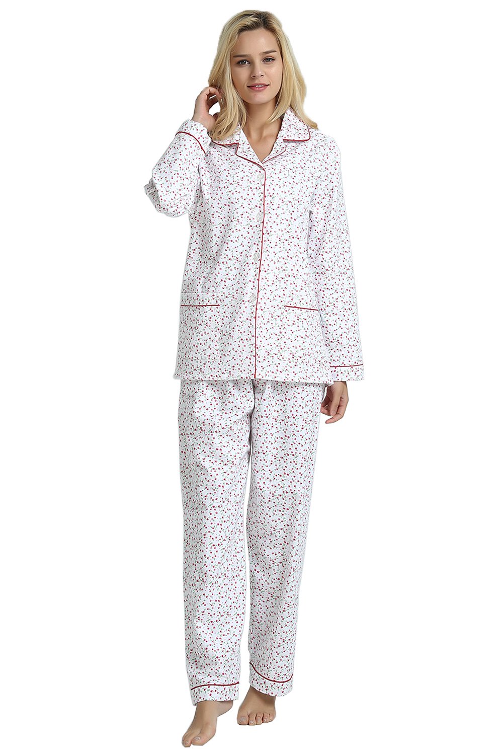 GLOBAL Womens Flannel Cotton Pajama Set Long PJs Cozy Winter Flannel Loungewear Sleepwear