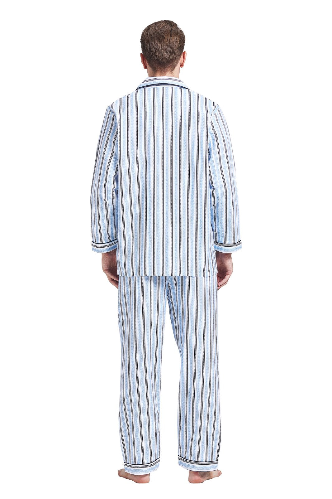 GLOBAL Men's Pajamas Sets 100% Cotton Flannel Sleepwear Long-Sleeve Top & Bottom