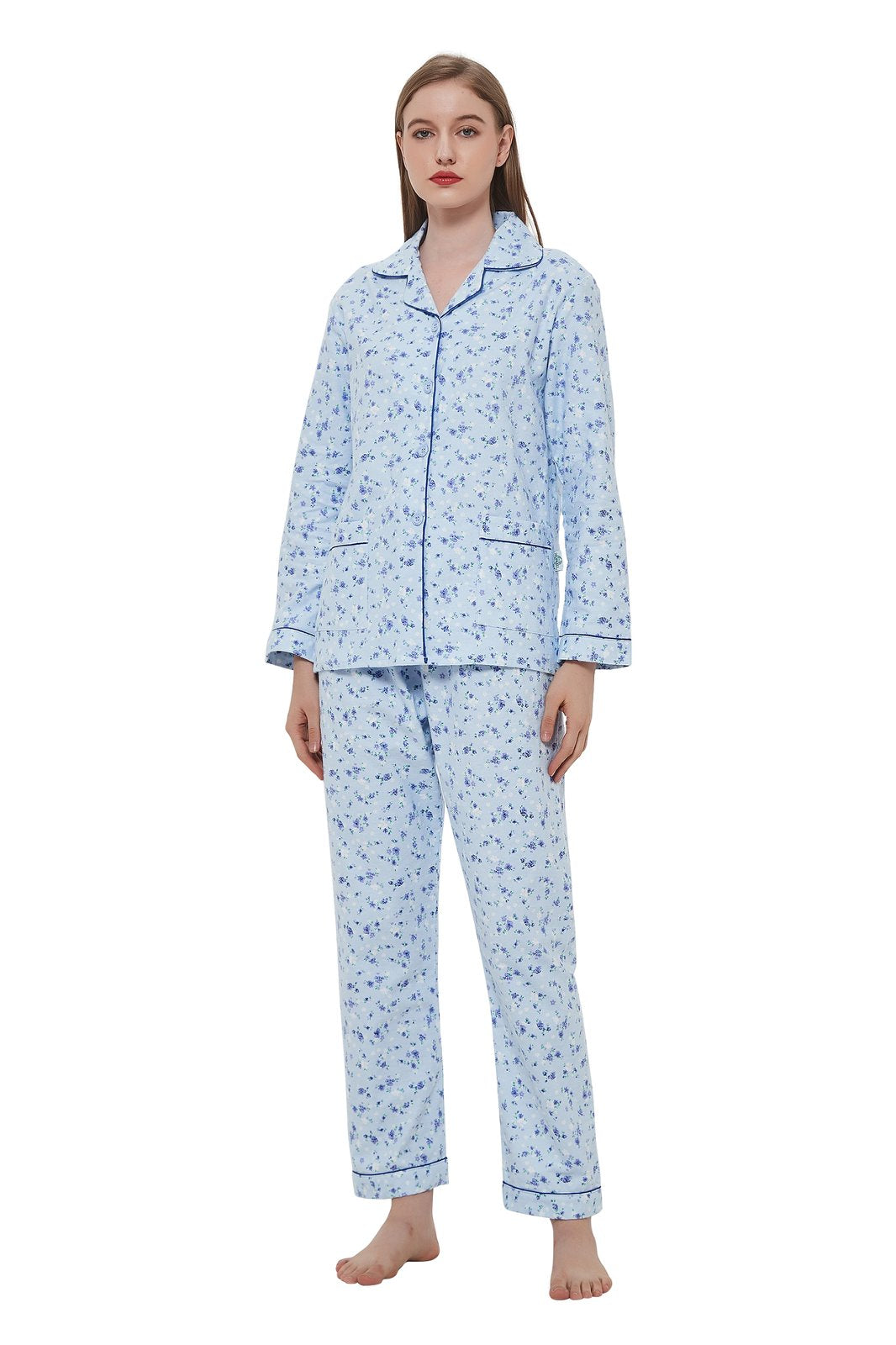 GLOBAL Womens Flannel Cotton Pajama Set Long PJs Cozy Winter Flannel Loungewear Sleepwear