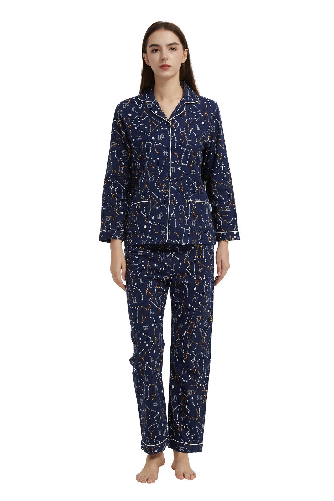 GLOBAL Women’s Flannel Pajama Set 100% Cotton Comfy PJs for Women Long Sleeve Button Front 2-Piece Warm and Cozy Sleepwear