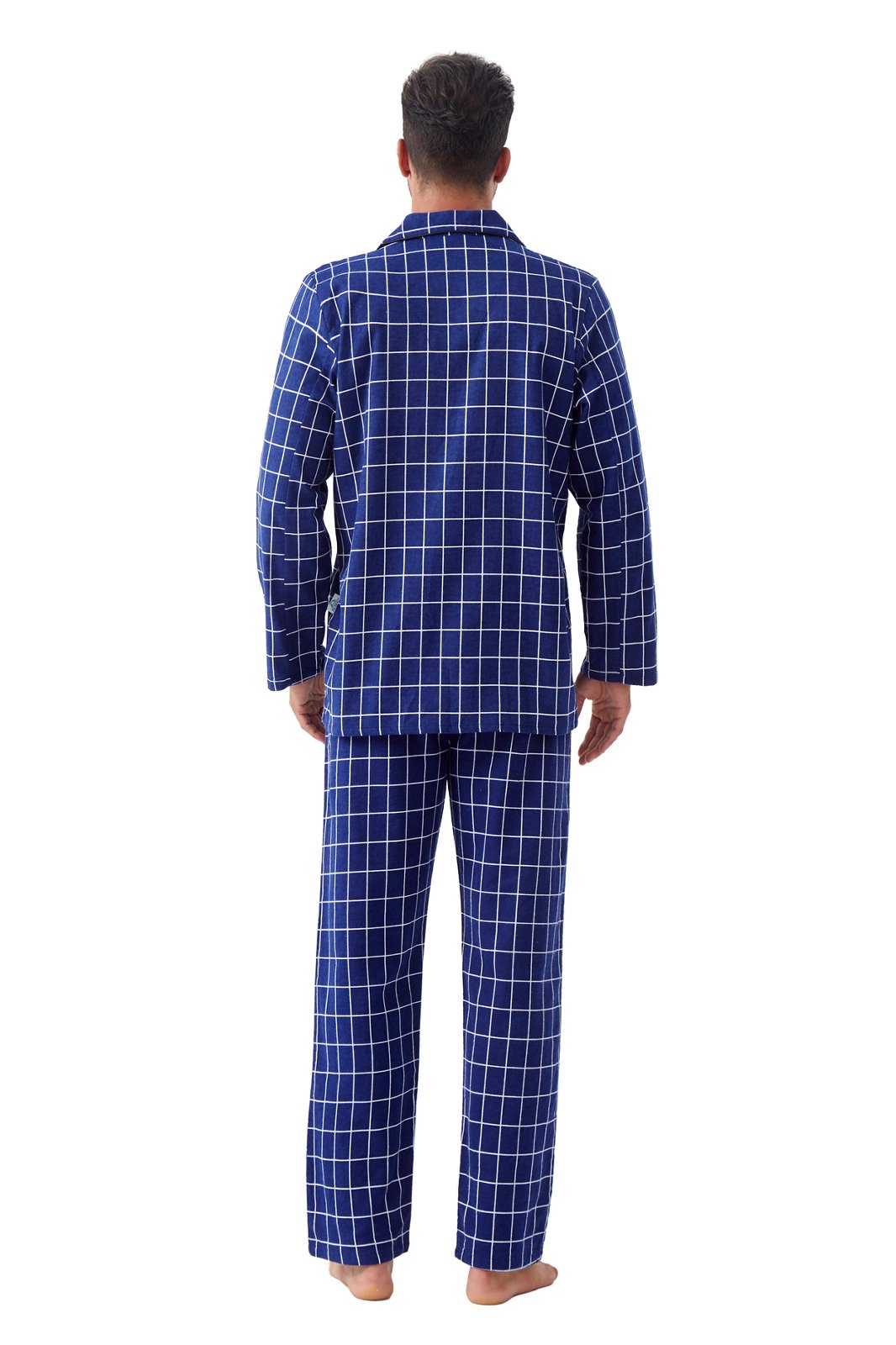 GLOBAL Men's Cotton Flannel Pajama Set, Long Sleeve Button‑Down Top & Long Pants Sleepwear, Soft Warm Loungewear, S-3XL