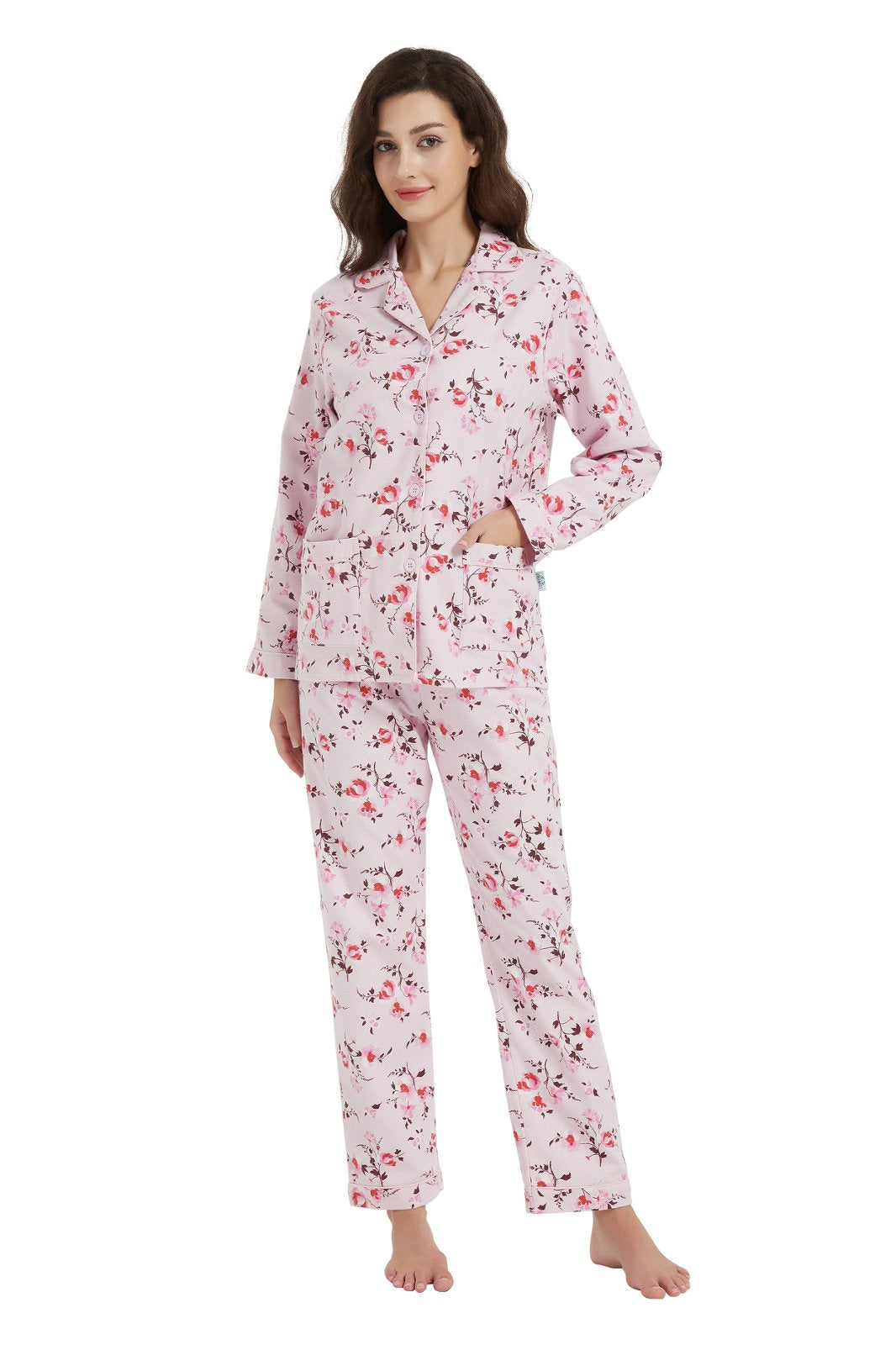 GLOBAL Womens Flannel Cotton Pajama Set Long PJs Flannel Loungewear Sleepwear