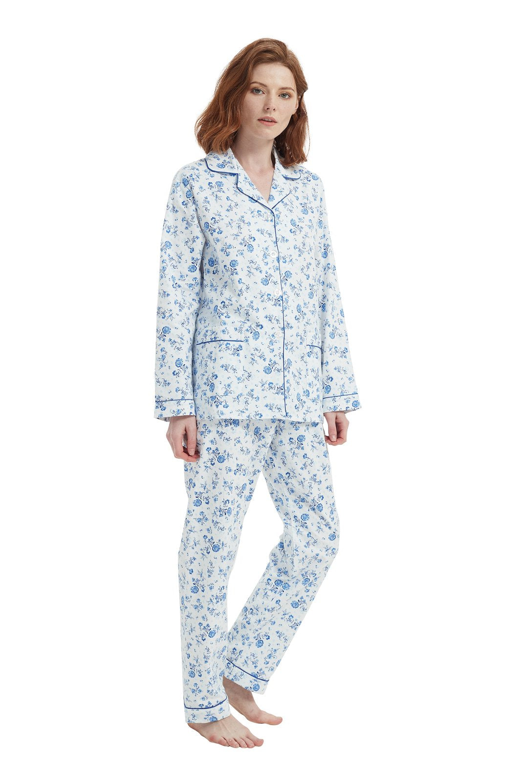 Amaxer Womens Cotton Cozy Flannel Pajama Set - Long Sleeve Button-Up Top with Elastic Waist Pants, Warm & Soft Sleepwear