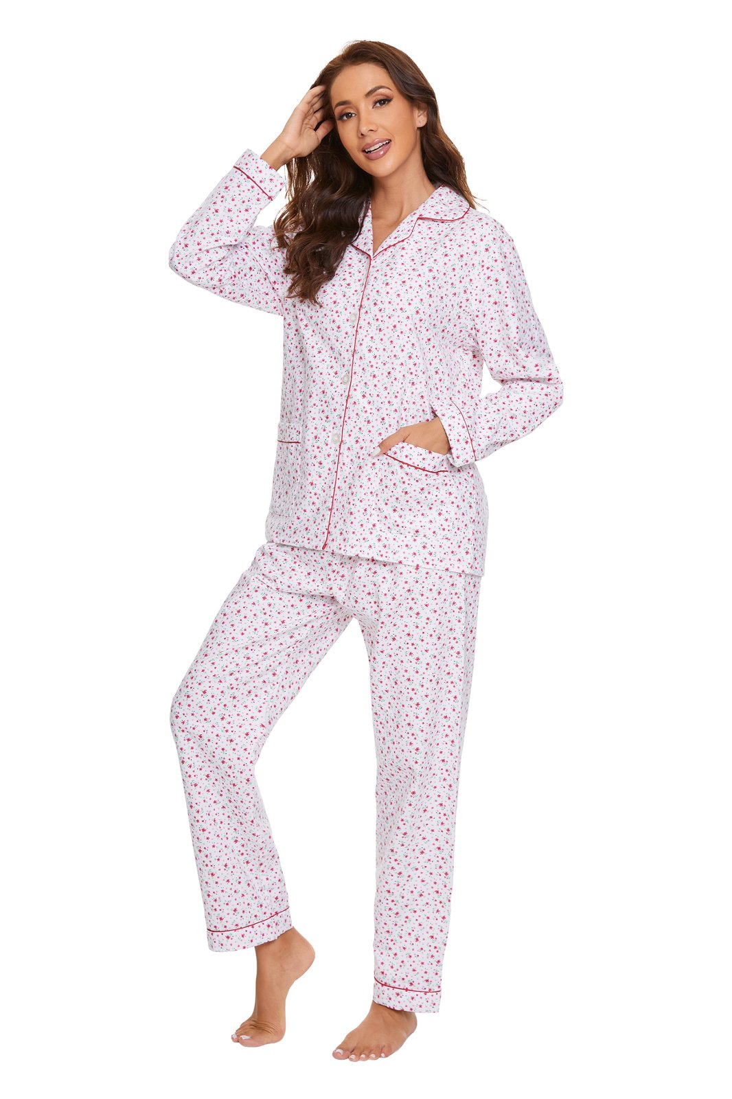 Amaxer Womens Cotton Cozy Flannel Pajama Set - Long Sleeve Button-Up Top with Elastic Waist Pants, Warm & Soft Sleepwear