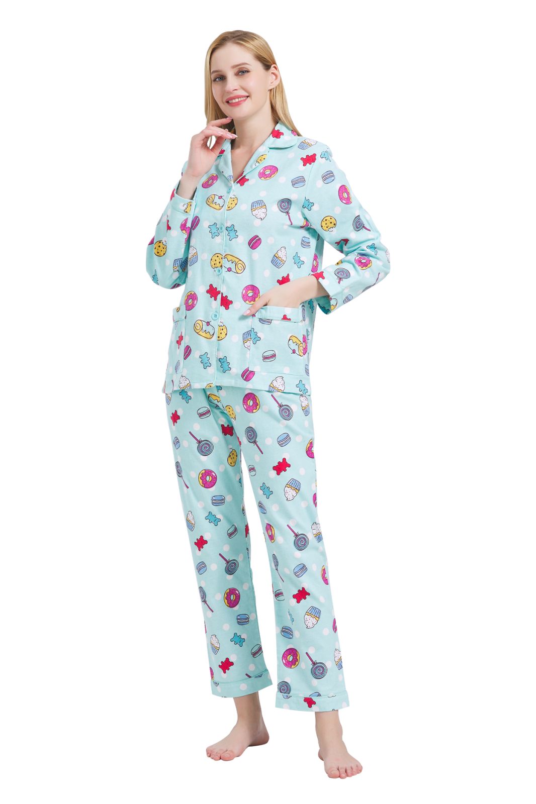 GLOBAL Womens Flannel Cotton Pajama Set Long PJs Cozy Winter Flannel Loungewear Sleepwear