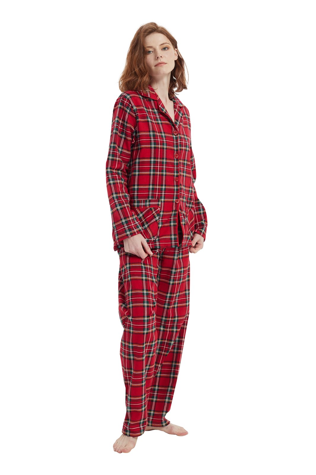 Amaxer Womens Cotton Cozy Flannel Pajama Set - Long Sleeve Button-Up Top with Elastic Waist Pants, Warm & Soft Sleepwear