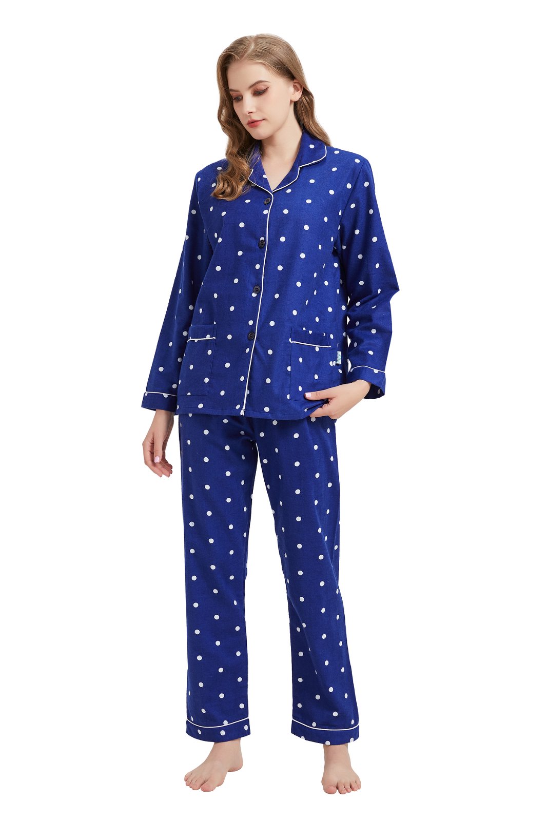 GLOBAL Womens Flannel Cotton Pajama Set Long PJs Flannel Loungewear Sleepwear,Size S-3XL