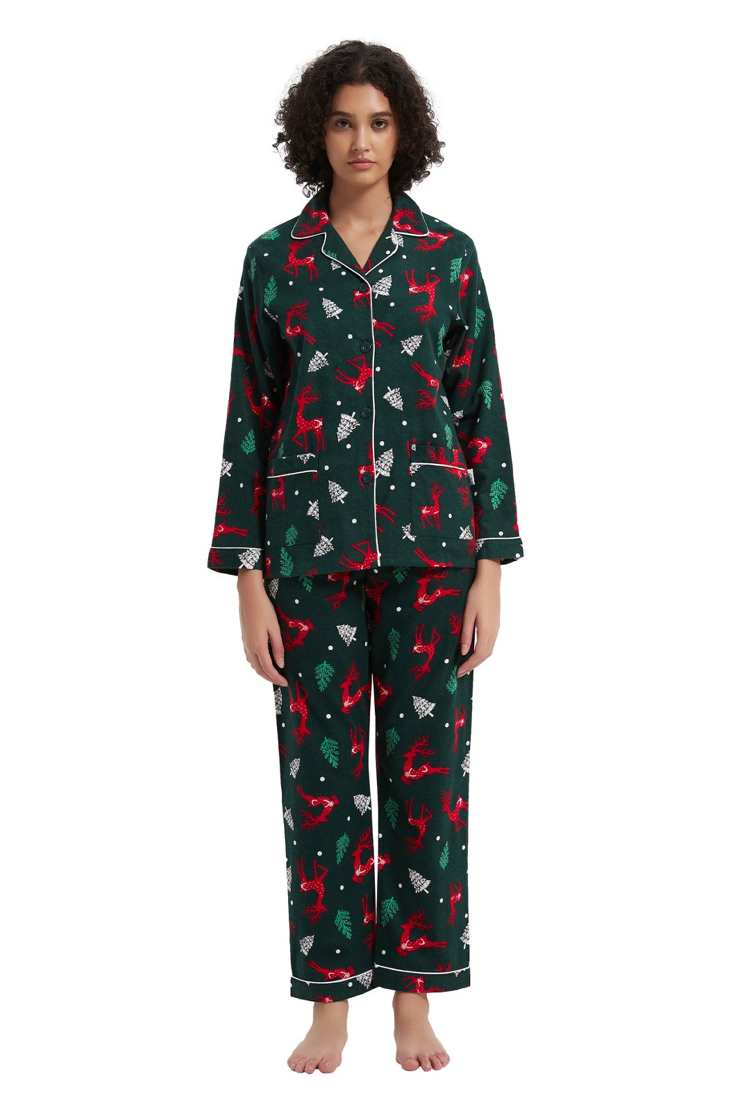 GLOBAL Womens Flannel Cotton Pajama Set Long PJs Flannel Loungewear Sleepwear,Size S-3XL