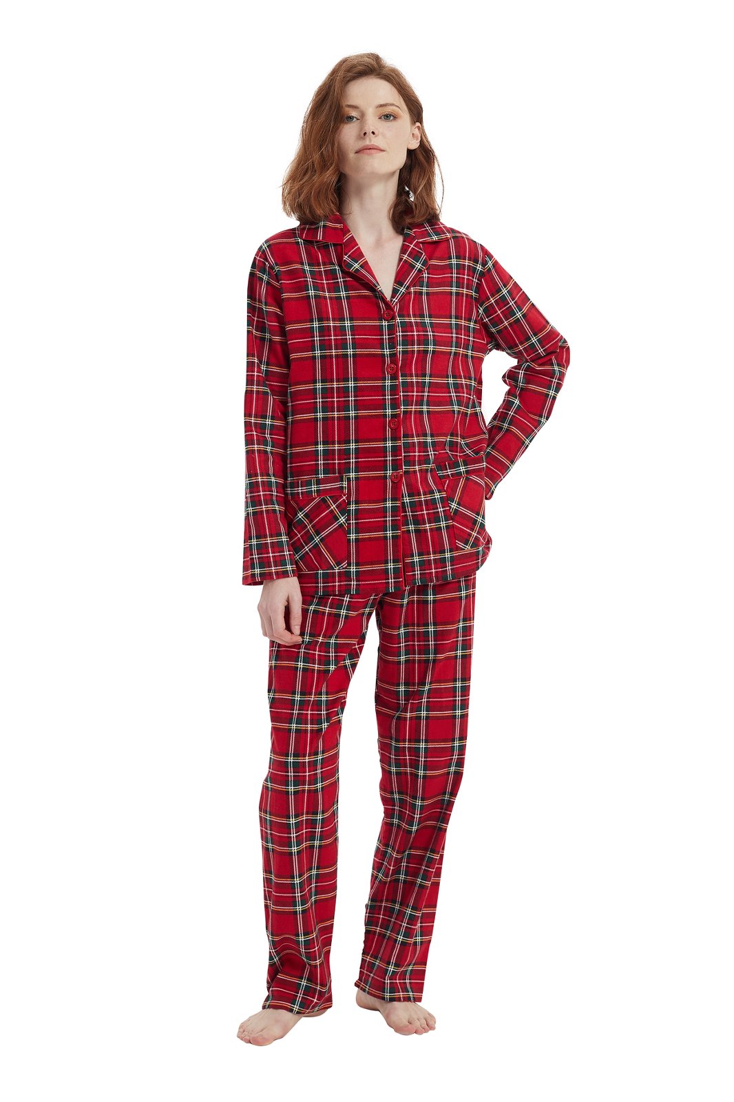 Amaxer Womens Cotton Cozy Flannel Pajama Set - Long Sleeve Button-Up Top with Elastic Waist Pants, Warm & Soft Sleepwear