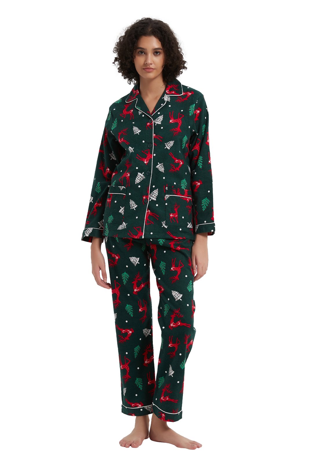 GLOBAL Womens Flannel Cotton Pajama Set Long PJs Flannel Loungewear Sleepwear,Size S-3XL