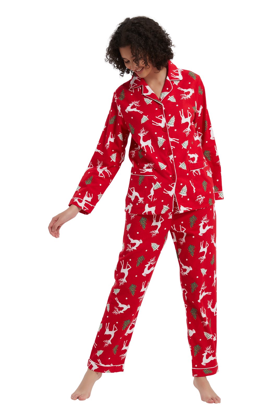 GLOBAL Womens Flannel Cotton Pajama Set Long PJs Flannel Loungewear Sleepwear,Size S-3XL