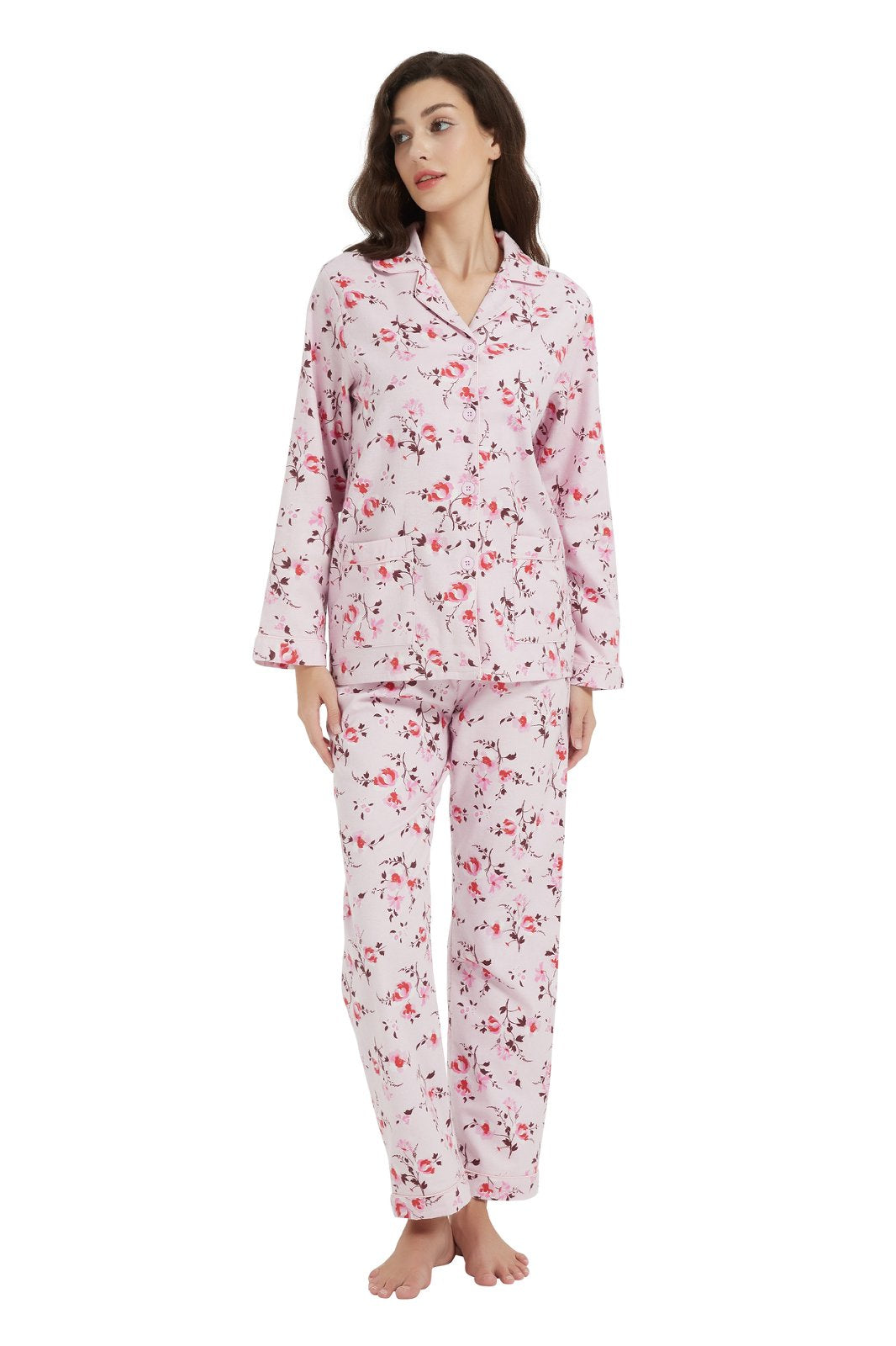 GLOBAL Womens Flannel Cotton Pajama Set Long PJs Flannel Loungewear Sleepwear