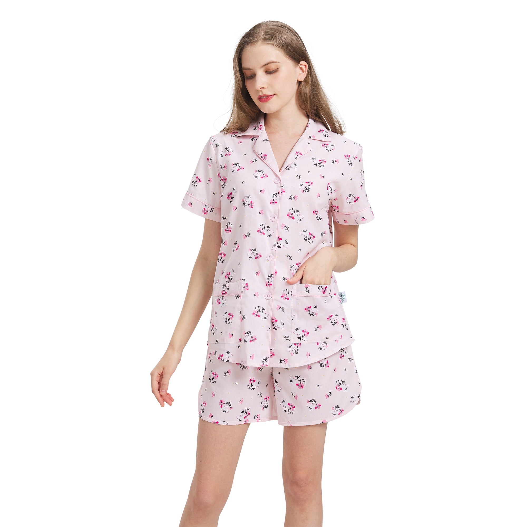 GLOBAL Womens Pajama Set Short Sleeve PJs for Women cotton Pajamas Summer Sleepwear, 2-Piece, Sizes S to 3X
