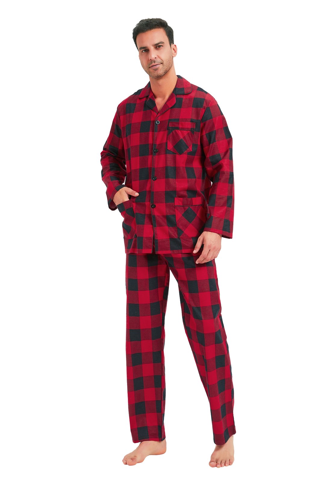 GLOBAL Men's Long Sleeve Flannel Pajamas Sets 100% Cotton Sleepwear Top and Bottom, Size S-3XL