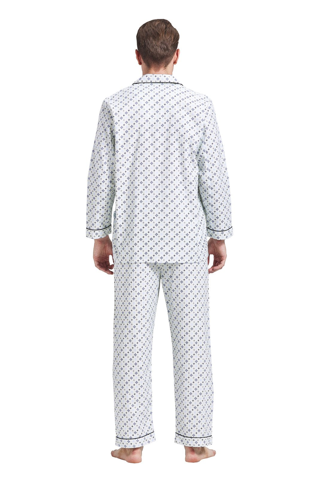 GLOBAL Men's Cotton Flannel Pajama Set, Long Sleeve Button‑Down Top & Long Pants Sleepwear, Soft Warm Loungewear, S-3XL