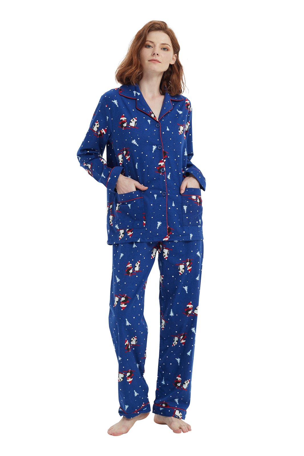 Amaxer Womens 100% Cotton Cozy Flannel Pajama Set - Long Sleeve Button-Up Top with Elastic Waist Pants, Warm & Soft Sleepwear