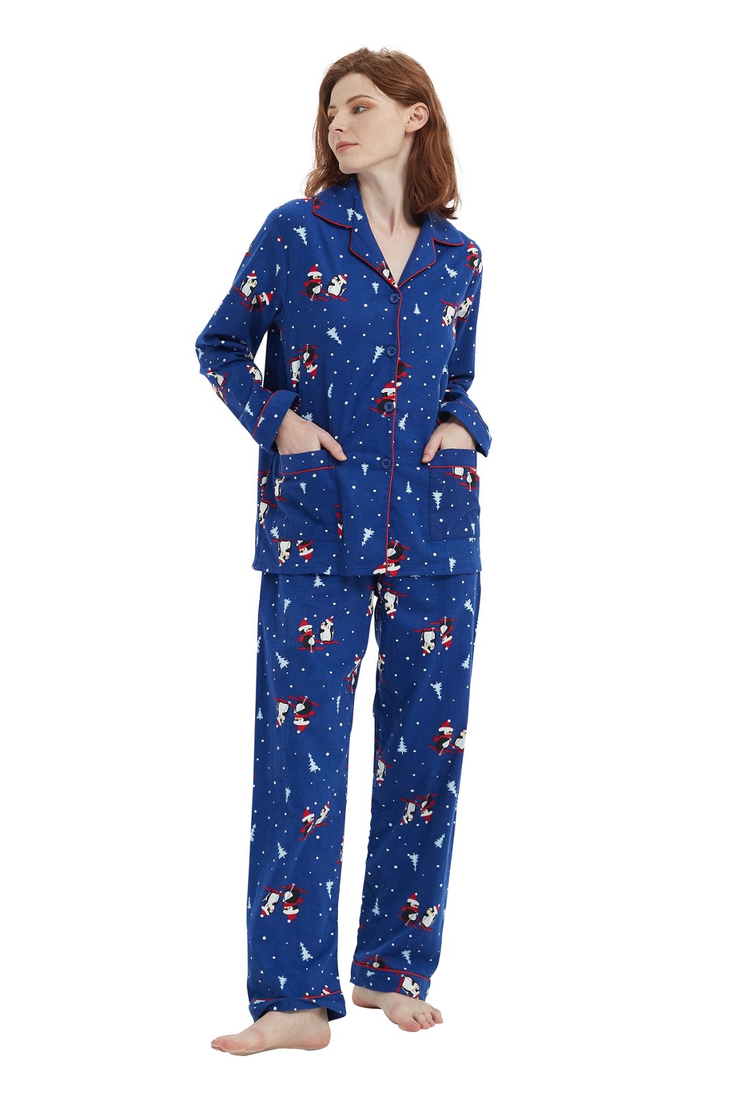 Amaxer Womens 100% Cotton Cozy Flannel Pajama Set - Long Sleeve Button-Up Top with Elastic Waist Pants, Warm & Soft Sleepwear