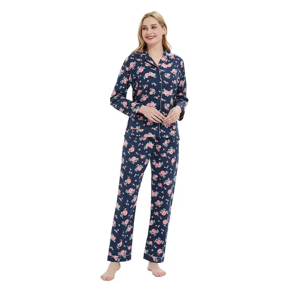 GLOBAL Womens Flannel Cotton Pajama Set Long PJs Cozy Winter Flannel Loungewear Sleepwear