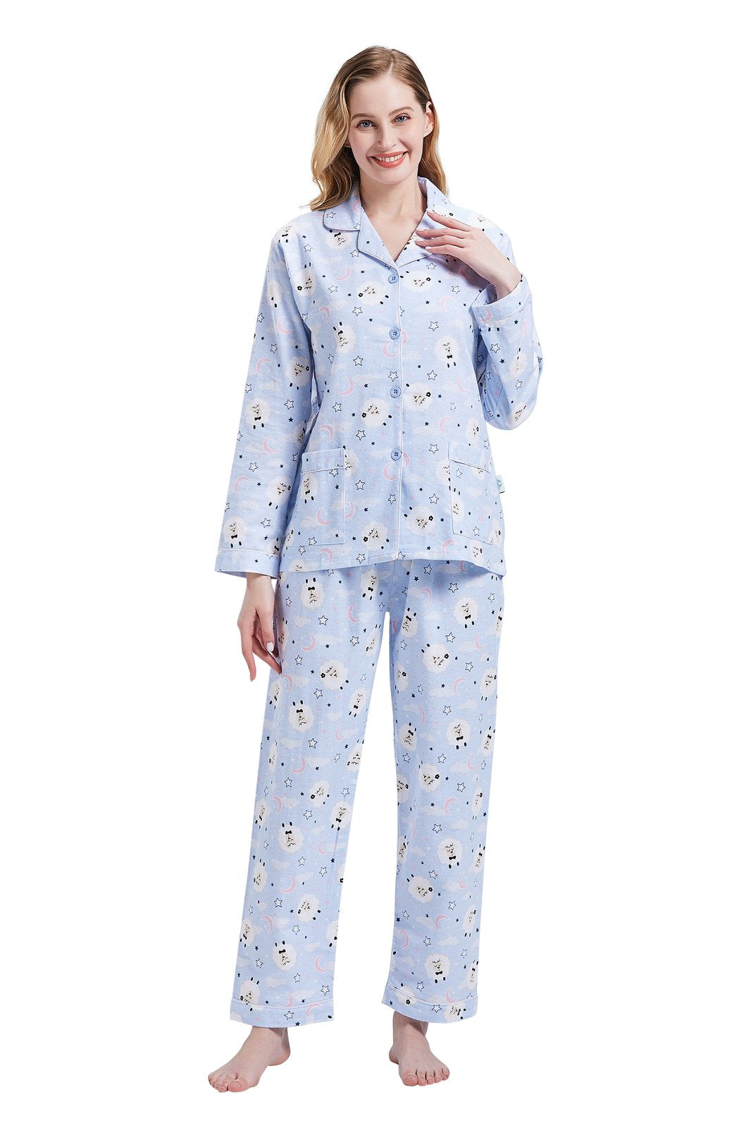 GLOBAL Womens Cotton Flannel Pajama Set - Cozy Winter 2-Piece Loungewear with Button-Down Top & Pants, Size S-3XL