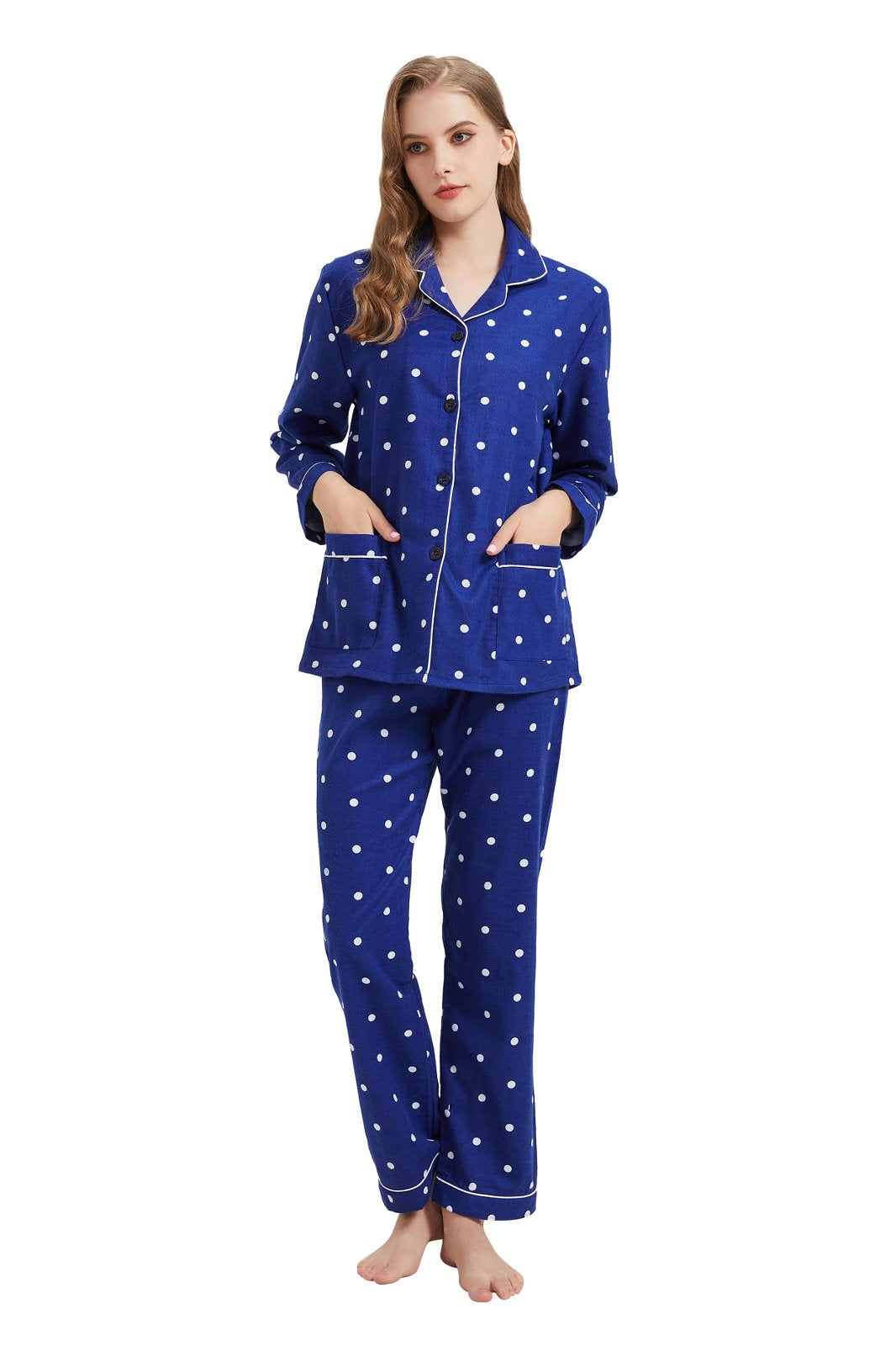 GLOBAL Womens Flannel Cotton Pajama Set Long PJs Flannel Loungewear Sleepwear,Size S-3XL