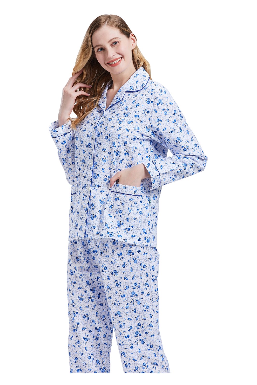 GLOBAL Womens Cotton Flannel Pajama Set - Cozy Winter 2-Piece Loungewear with Button-Down Top & Pants, Size S-3XL