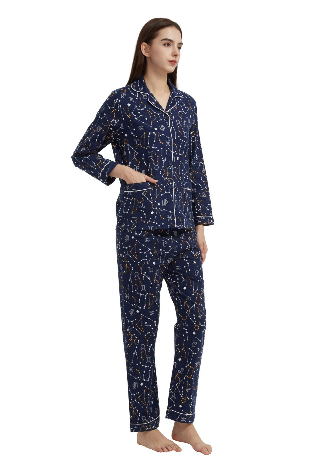GLOBAL Women’s Flannel Pajama Set 100% Cotton Comfy PJs for Women Long Sleeve Button Front 2-Piece Warm and Cozy Sleepwear
