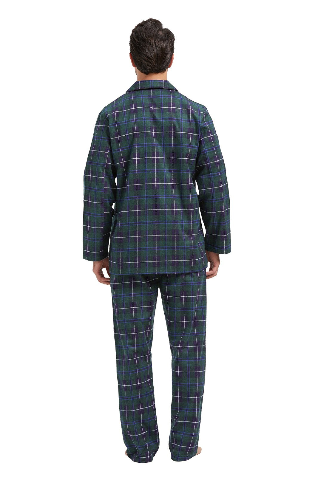Amaxer Mens Cotton Flannel Pajama Set, Long Sleeve Button‑Down Top & Elastic Waist Long Pants, Breathable Sleep Loungewear, Size S