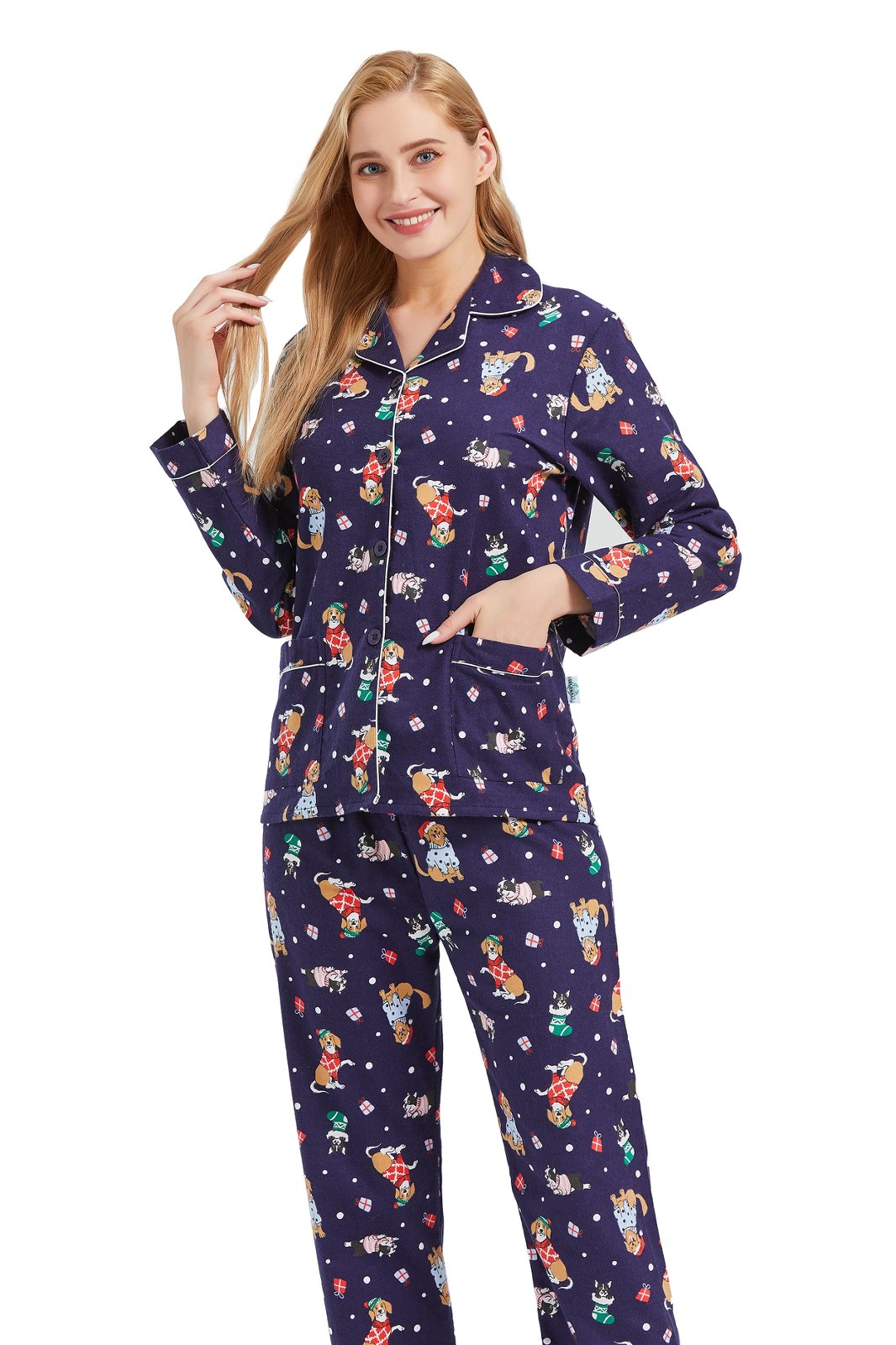 GLOBAL Womens Flannel Cotton Pajama Set Long PJs Cozy Winter Flannel Loungewear Sleepwear
