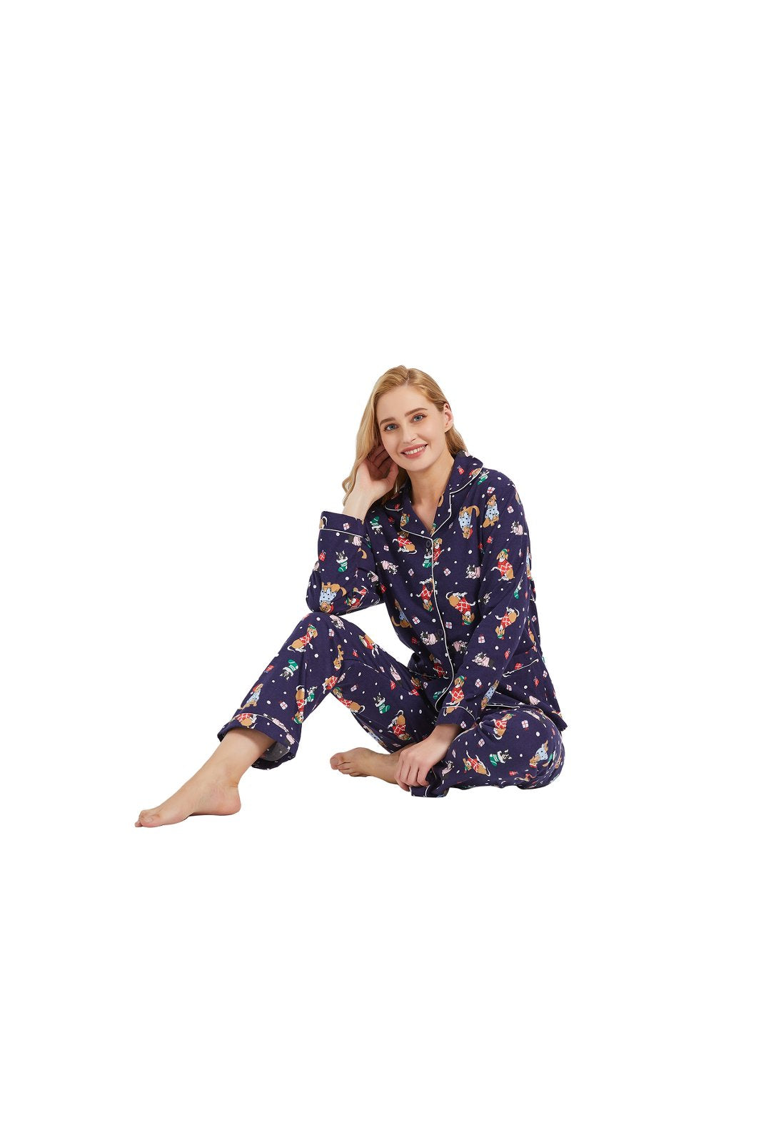 GLOBAL Womens Flannel Cotton Pajama Set Long PJs Cozy Winter Flannel Loungewear Sleepwear