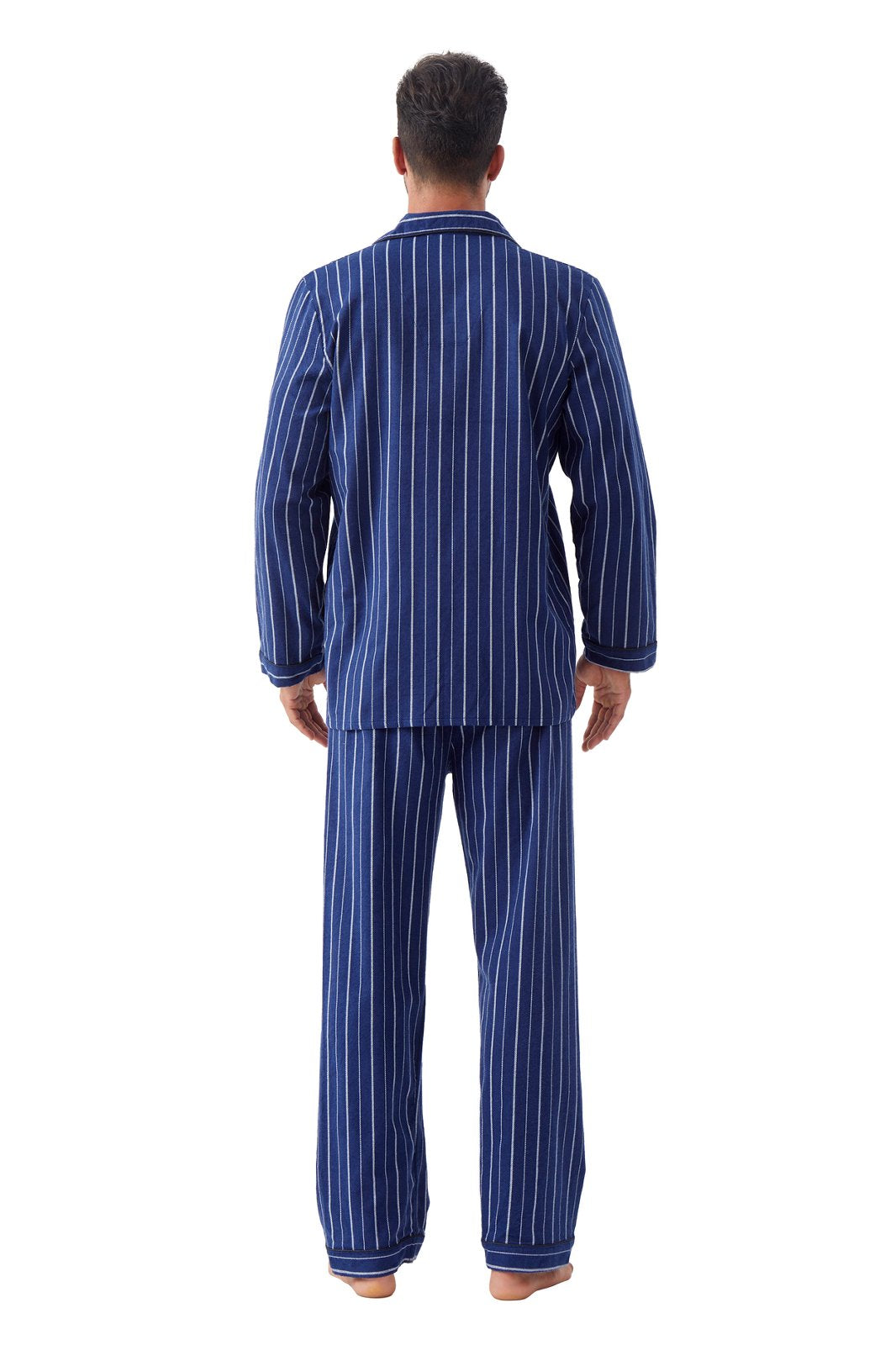 GLOBAL Men's Cotton Flannel Pajama Set, Long Sleeve Button‑Down Top & Long Pants Sleepwear, Soft Warm Loungewear, S-3XL