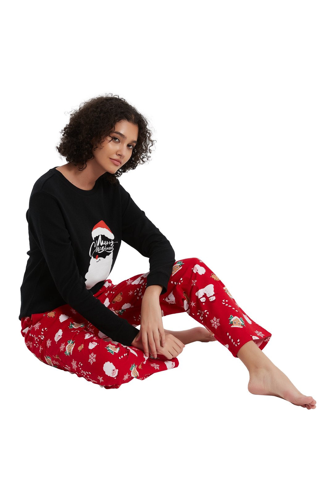 GLOBAL Women's Cotton Knit Top Flannel Pants Sleepwear Matching Pajamas for Couple Pjs for Family, Size S-3XL