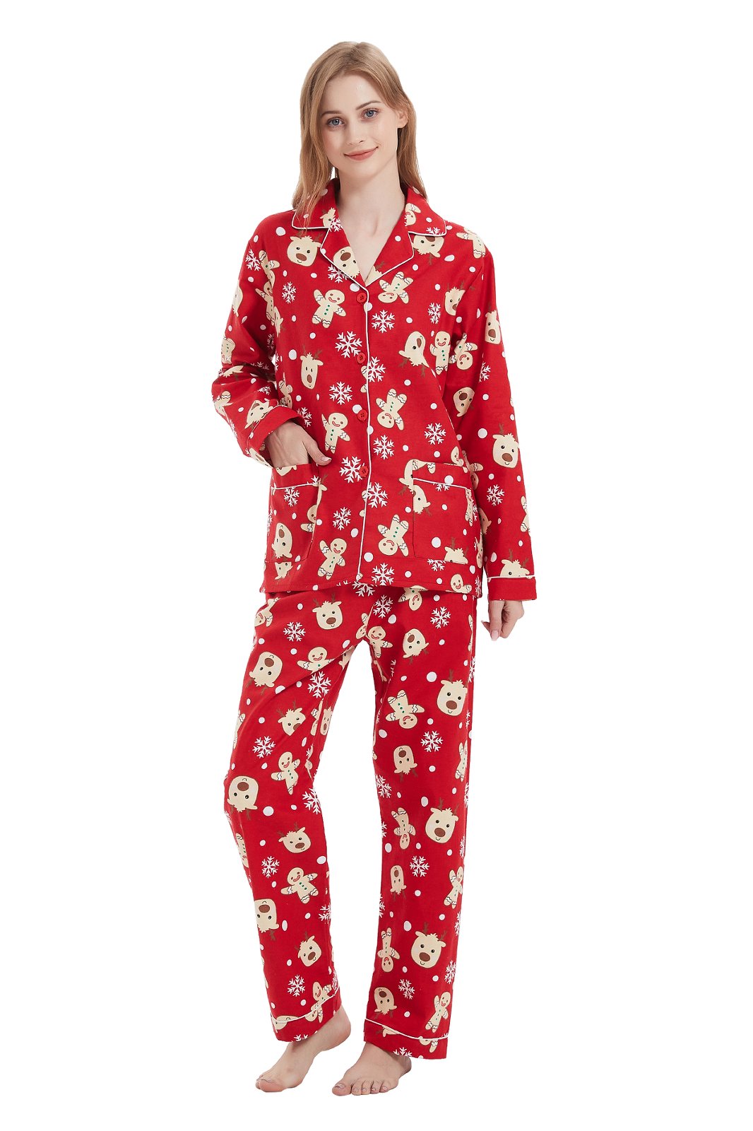 Amaxer Womens 100% Cotton Cozy Flannel Pajama Set - Long Sleeve Button-Up Top with Elastic Waist Pants, Warm & Soft Sleepwear