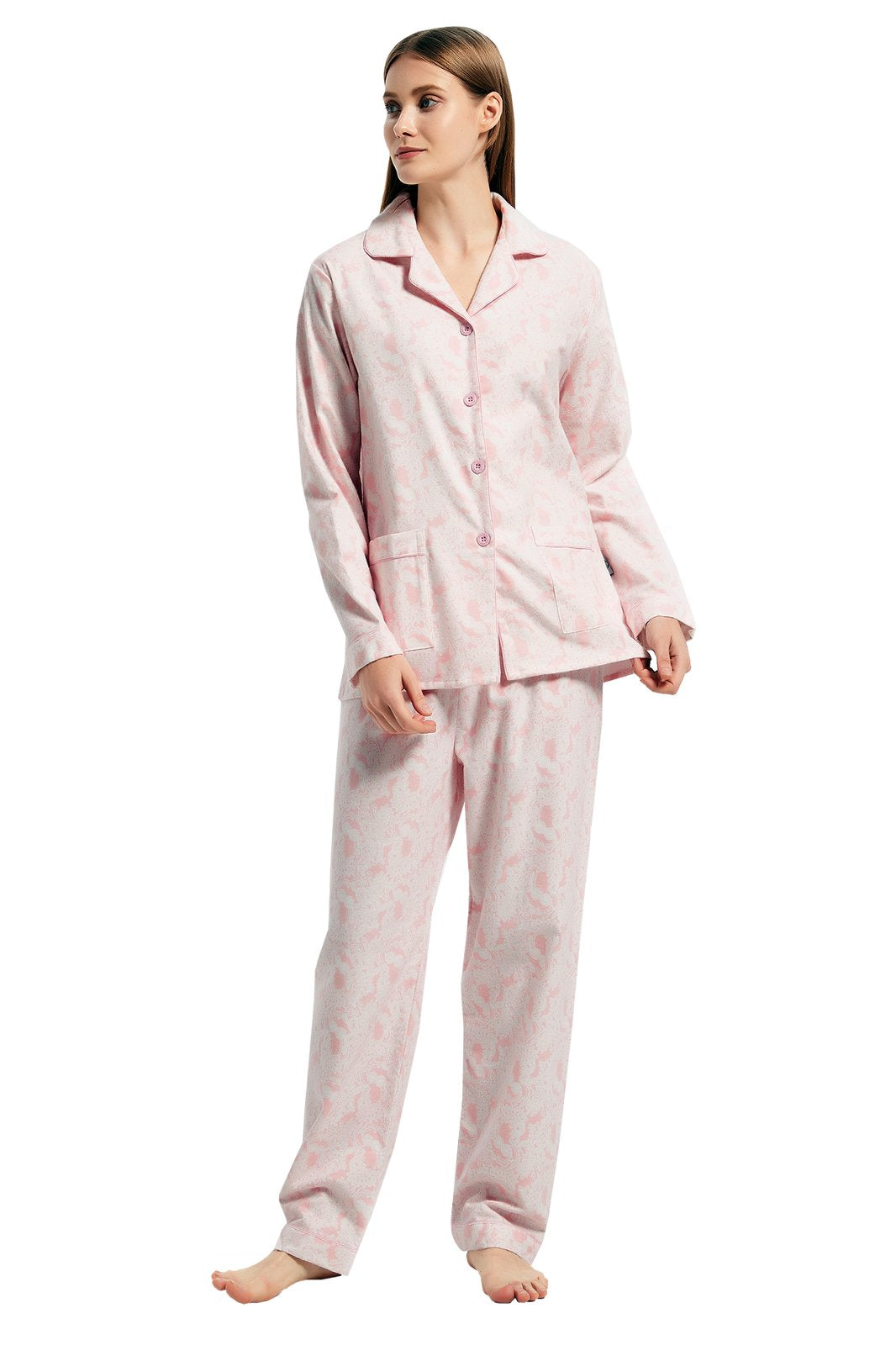 GLOBAL Womens Flannel Cotton Pajama Set Long PJs Cozy Winter Flannel Loungewear Sleepwear