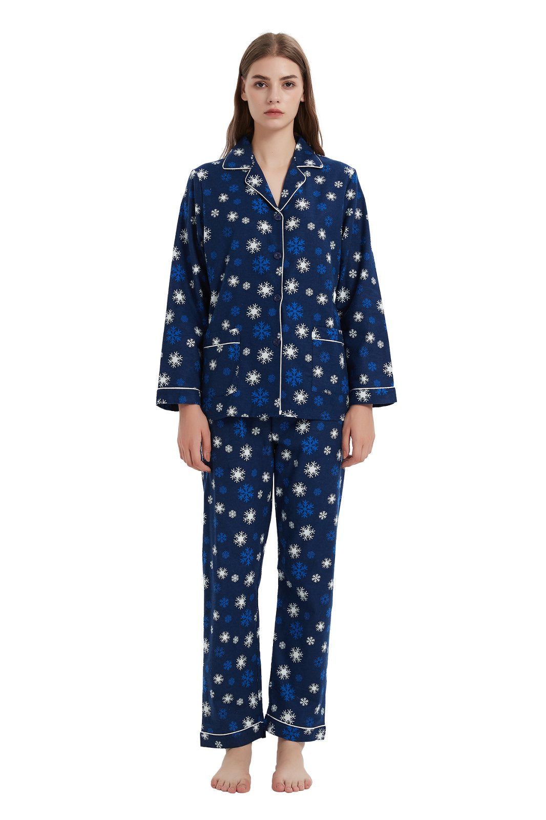 GLOBAL Women’s Flannel Pajama Set 100% Cotton Comfy PJs for Women Long Sleeve Button Front 2-Piece Warm and Cozy Sleepwear