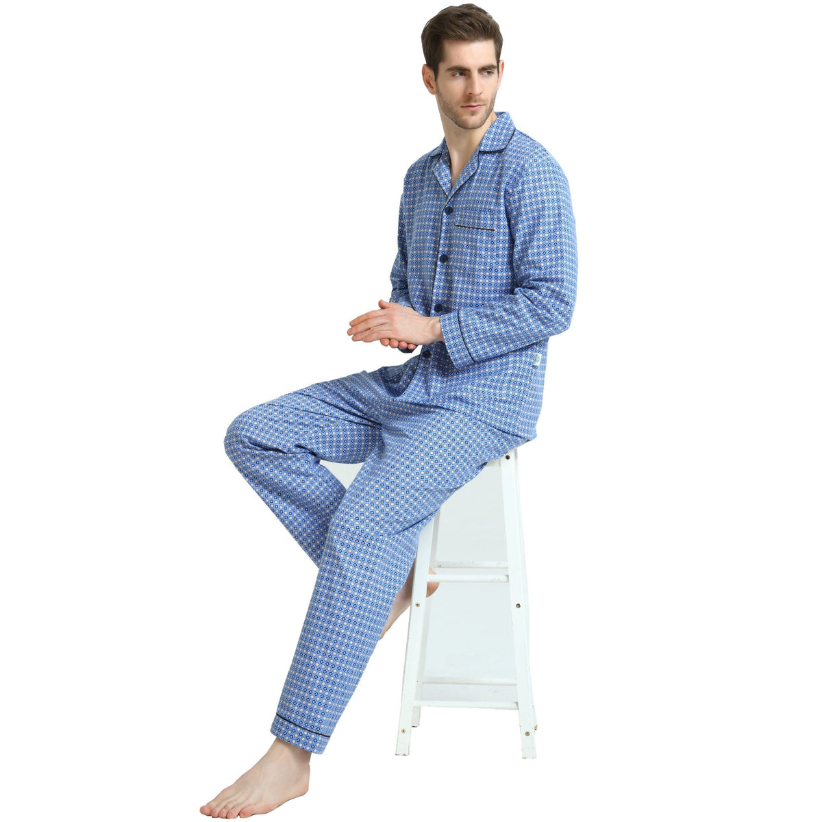 GLOBAL Men's Long Sleeve Flannel Pajamas Sets 100% Cotton Sleepwear Top and Bottom