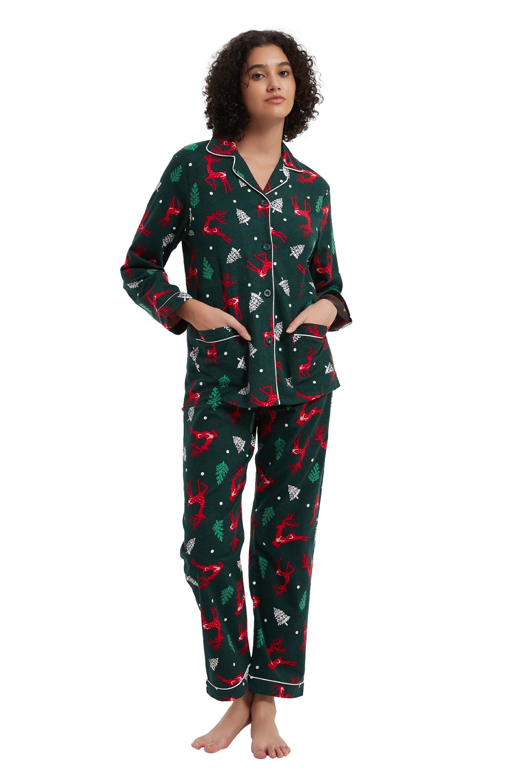 GLOBAL Womens Flannel Cotton Pajama Set Long PJs Flannel Loungewear Sleepwear,Size S-3XL